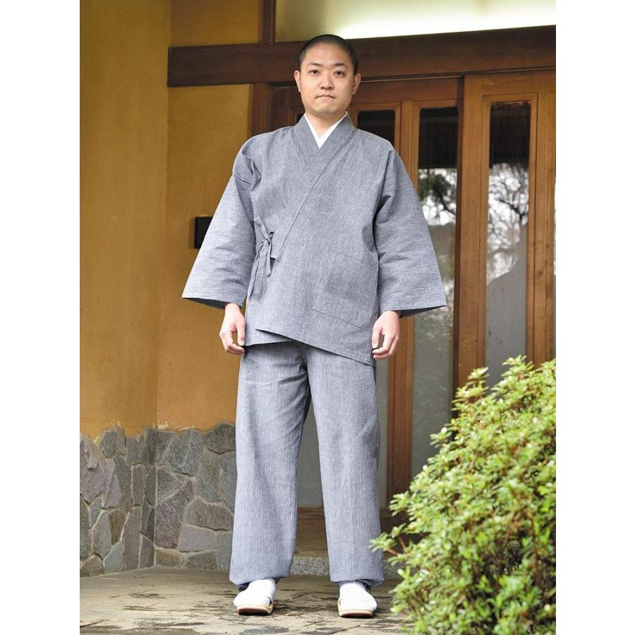 作務衣 メンズ 男性用 紳士 住職 寺院 寺用 春夏用 日本製 [近江ちぢみ絣織作務衣 黒 グレー (M-LL)] 敬老の日 父の日 送料無料の画像