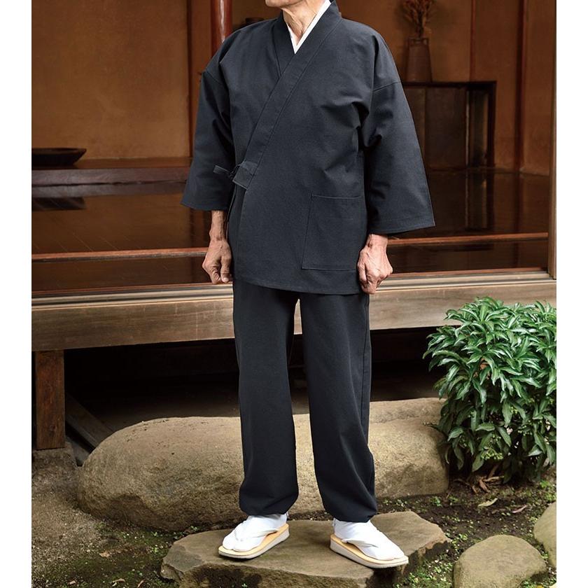 作務衣 メンズ さむい 男性用 春夏秋冬 通年 日本製 洗える [手紡ぎ風遠州織作務衣 濃紺 グレー 茶 黒 (S-LL)] 父の日 送料無料 ...