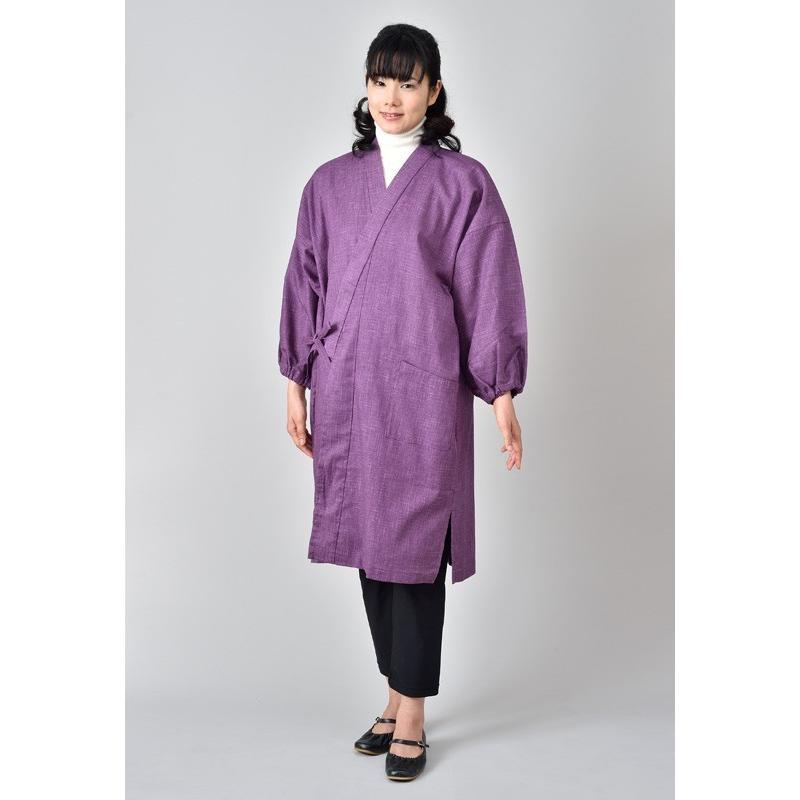 水屋着 割烹着 レディース 洗える 日本製 撥水加工 [絣紬水屋着 桃 紫