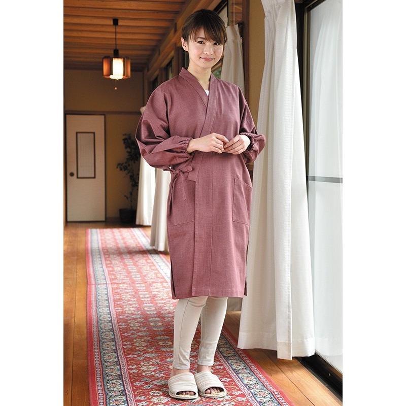 水屋着 割烹着 レディース 洗える 日本製 撥水加工 [絣紬水屋着 桃 紫