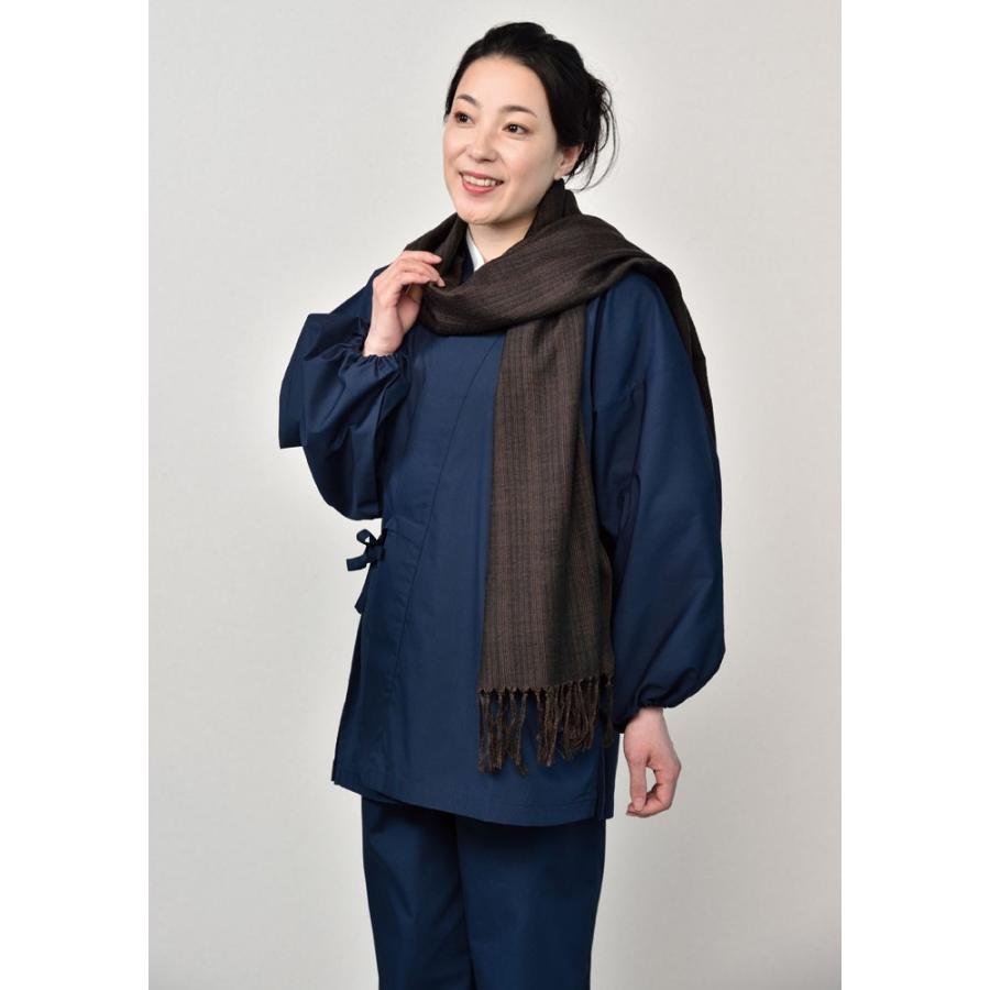 正絹結城紬と無地に近い横縞紬のリバーシブルコ－ト結城紬マフラー付き