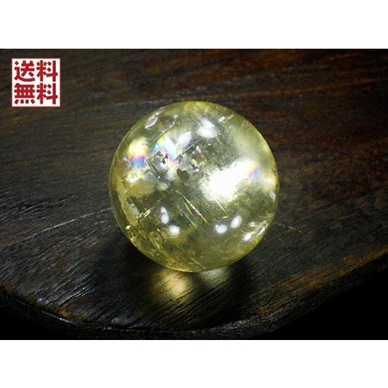 レインボー カルサイト 丸玉 39mm シャンパンイエロー 虹入り方解石