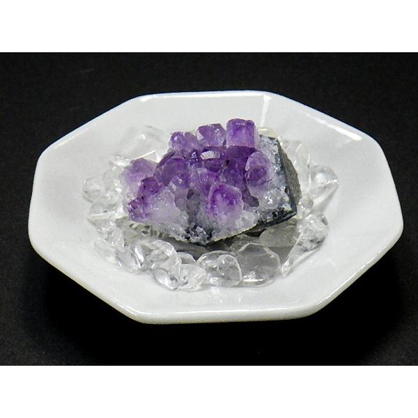 風水 浄化3点セット アメジストクラスター 天然水晶 風水八角皿