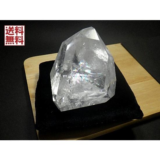 虹入り天然水晶 287g 鑑別書付き 台座付き レインボークォーツ