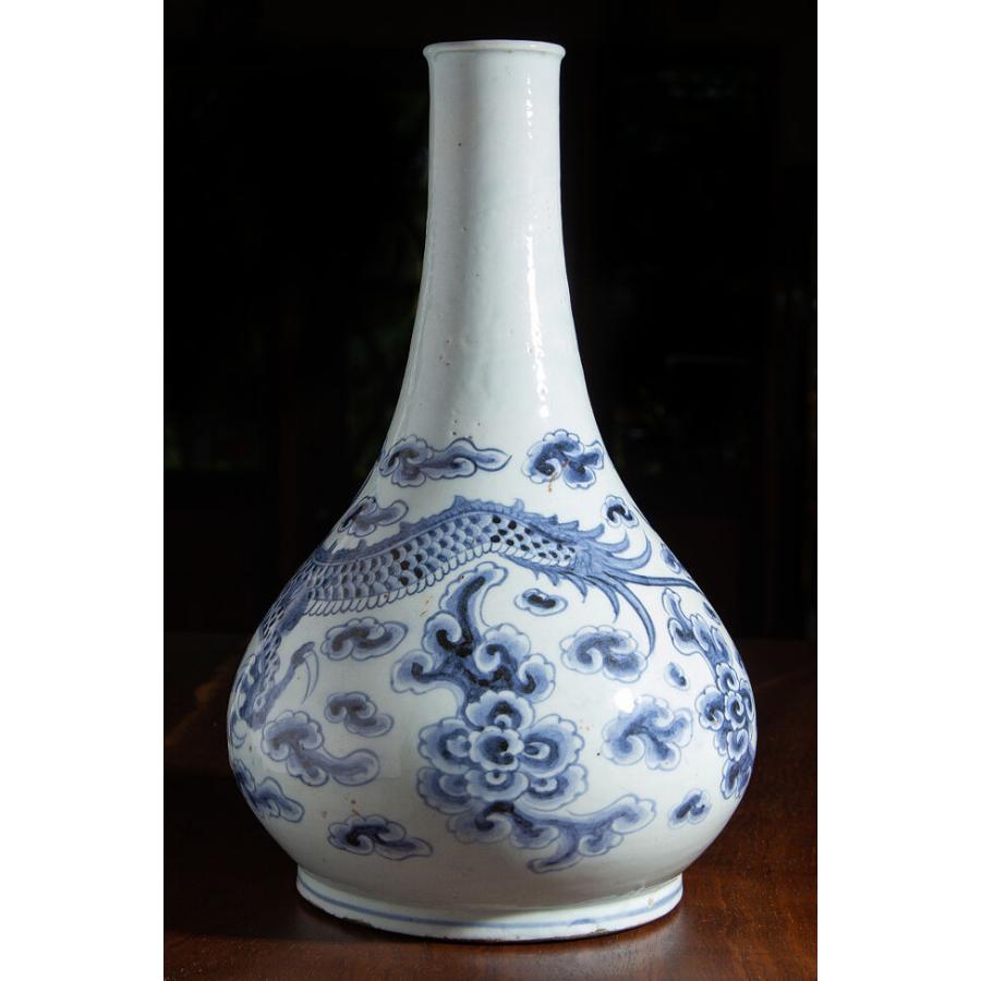 染付 瓶 古美術 古玩 陶器 磁器 萬暦五彩草花龍文瓶 中国美術