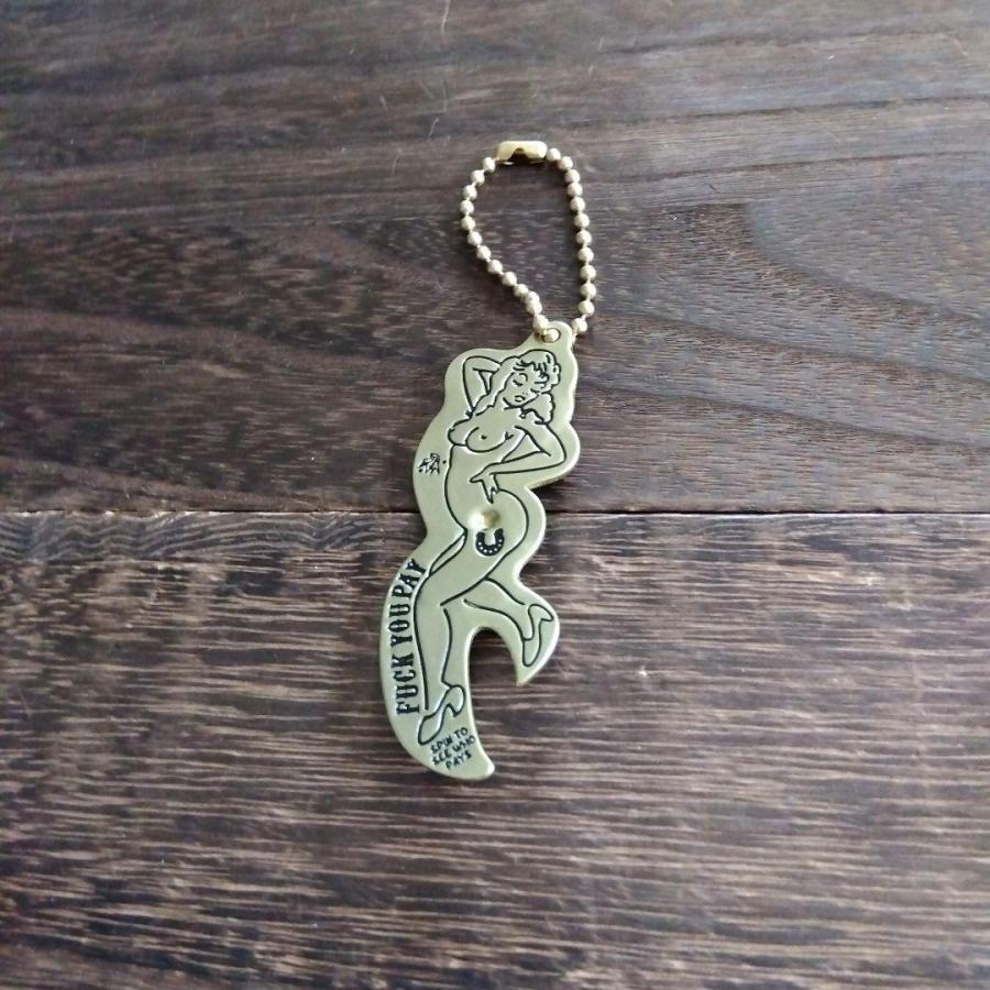 真鍮 栓抜き 女性デザイン　キースピナー　キーホルダー　キャンプ　バイク ビンテージ　 | 