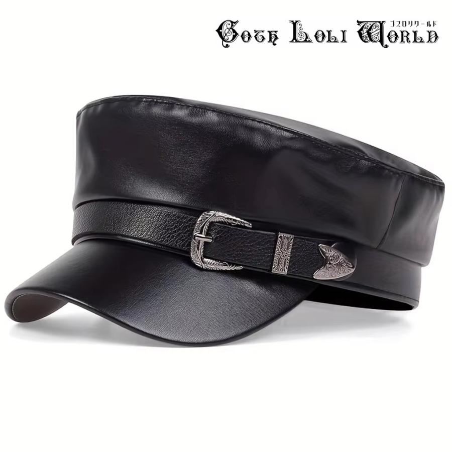 ゴスロリワールド CE-AS072 ベルト PUレザー キャップ キャスケット