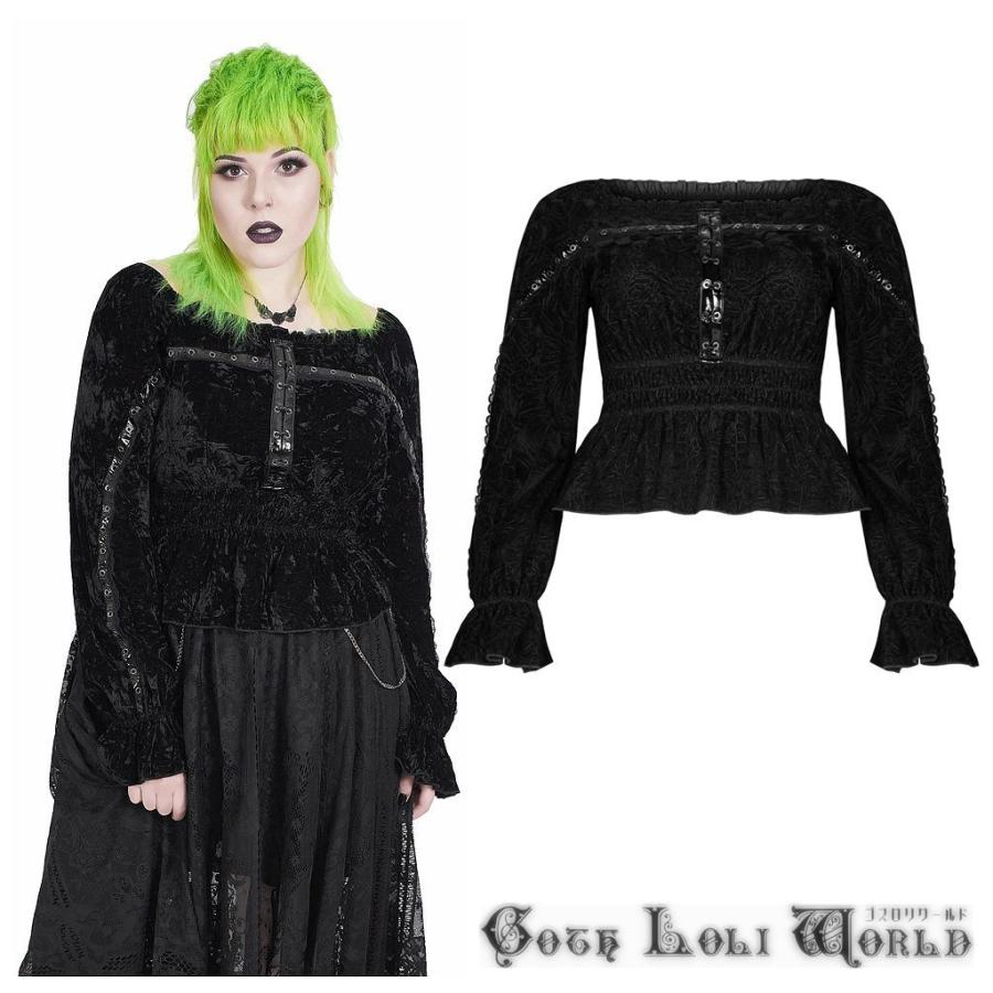 【ゴスロリワールド】PUNKRAVE ゴスロリ パンク ベルベット オフショル カットソー 最短当日発送 当日発送 品質自信有 サイズ交換可能