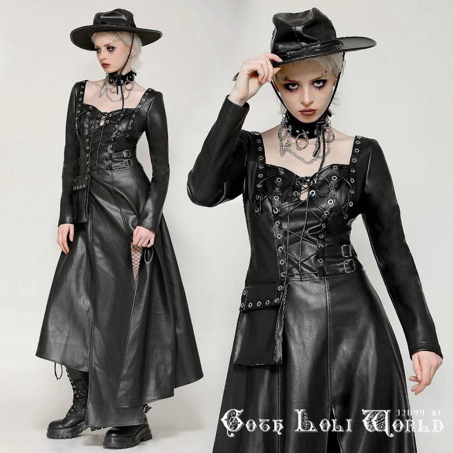 ゴスロリワールド DW1056 パンク フェイクレザー ロング丈 ワンピース