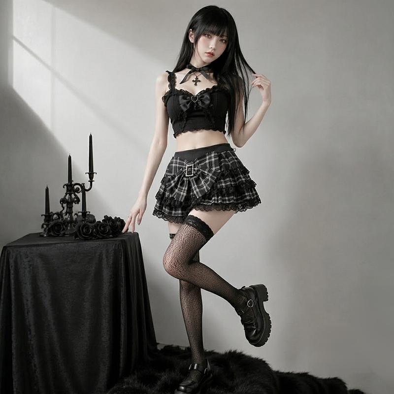 チェック柄 フリル ミニスカート 地雷系LIZLISA チェックボックス