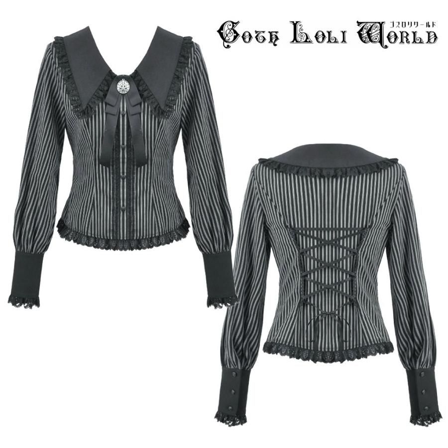 ゴスロリワールド IW134 ゴスロリ ファッション ストライプ ペギーカラー 長袖シャツ ブラウス 地雷系 ゴスロリ パンク ロック ビジュアル系 ヴィジュアル系 V系 |  | 01
