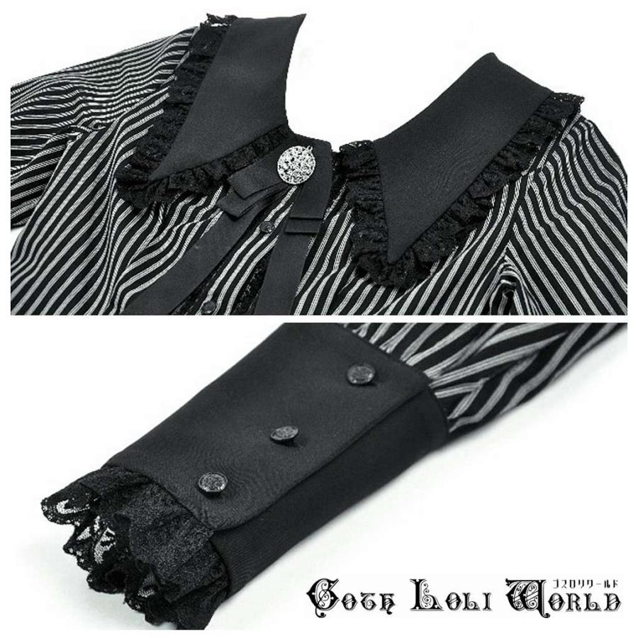 ゴスロリワールド IW134 ゴスロリ ファッション ストライプ ペギーカラー 長袖シャツ ブラウス 地雷系 ゴスロリ パンク ロック ビジュアル系 ヴィジュアル系 V系 |  | 03