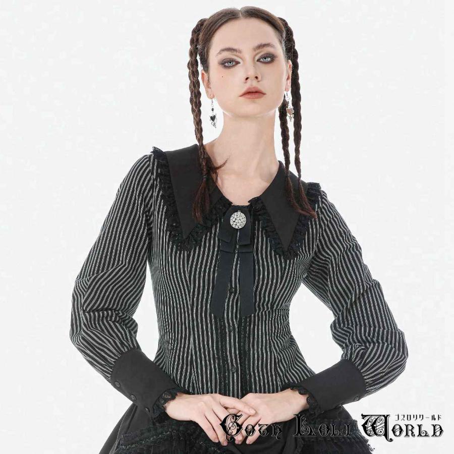ゴスロリワールド IW134 ゴスロリ ファッション ストライプ ペギーカラー 長袖シャツ ブラウス 地雷系 ゴスロリ パンク ロック ビジュアル系 ヴィジュアル系 V系 |  | 05