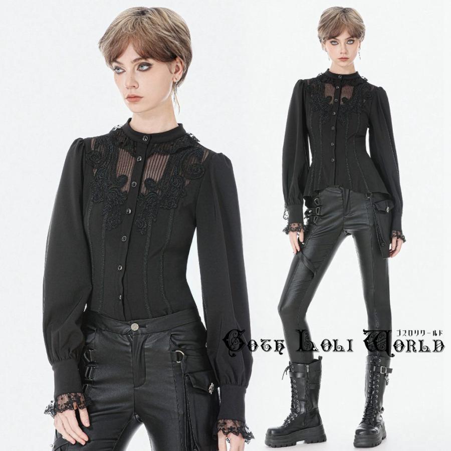 civarize V系　シャツ　シフォン108　ロック　ゴシック pnu ゴスロリワールド IW144 ゴシック ファッション スタンドカラー ロング
