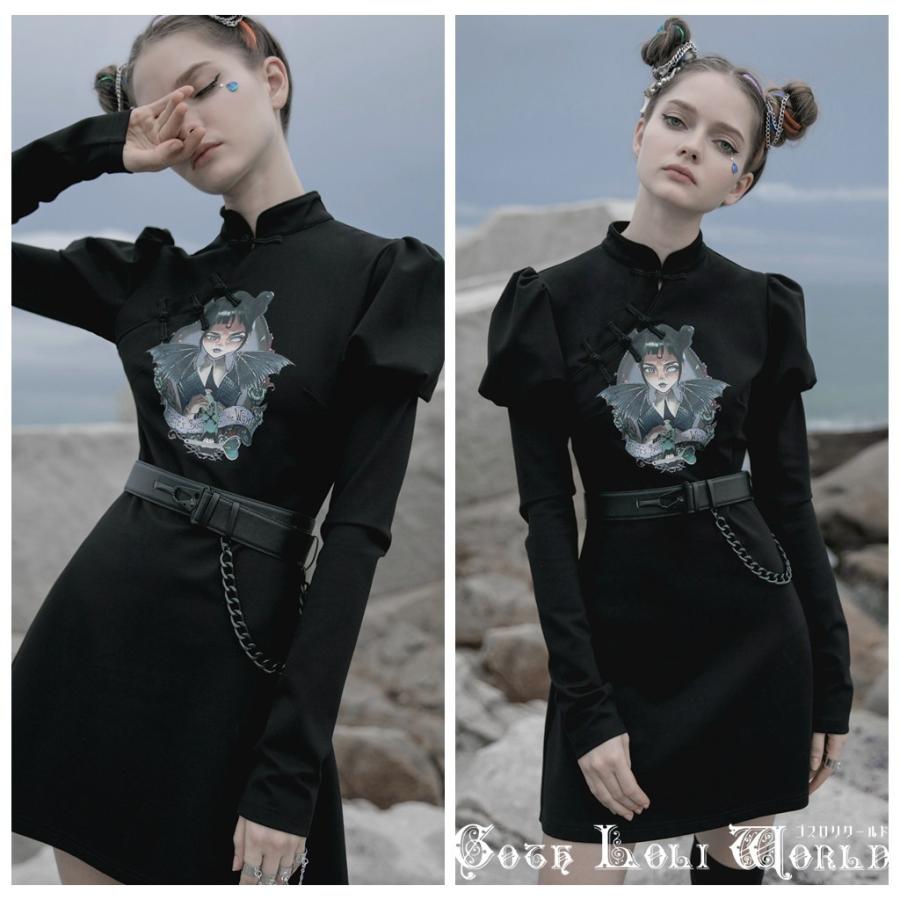 ゴスロリワールド Punkrave ゴスロリ ガールプリントパフスリーブ チャイナワンピース ブラック ゴシック ロリータ ビジュアル系 ファッション Opq 8 株式会社ゴスロリワールド 通販 Yahoo ショッピング