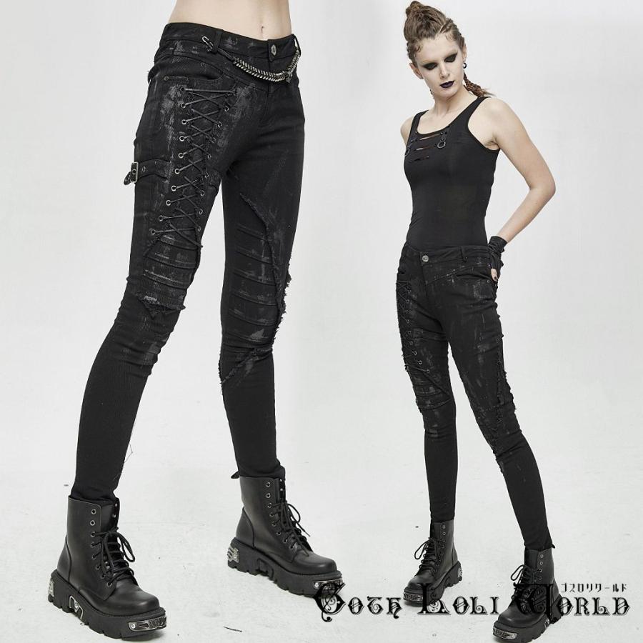 ゴスロリワールド PT110 パンクファッション ダメージ スキニー ロングパンツ 黒色 ゴシック パンク ロック ビジュアル系 ヴィジュアル系 ライブ衣装 ステージ | 