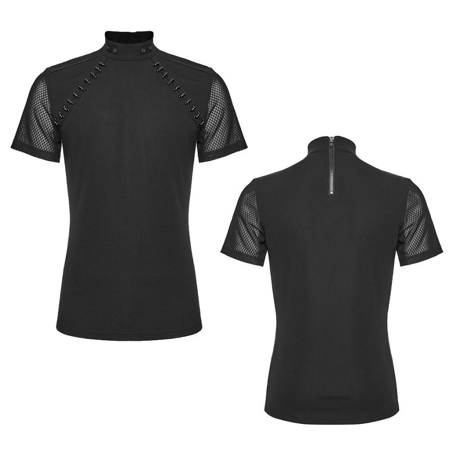 ドッキングTシャツ リメイク パンク ロック サイバーパンク v系 ギミック ゴスロリワールド ゴシック Tシャツ メンズ ブラック メッシュスリーブ