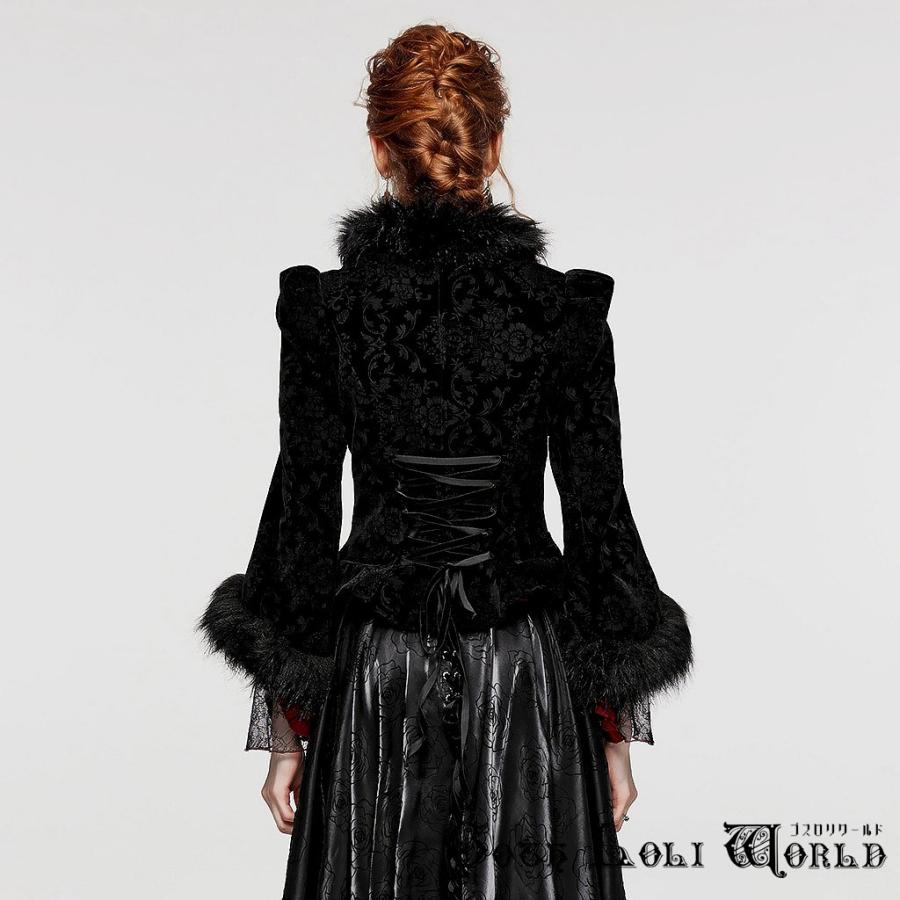 meltthelady ゴシックジャケット ゴスロリワールド WY-1513XCF-BK ファー付きダマスクゴシックショート