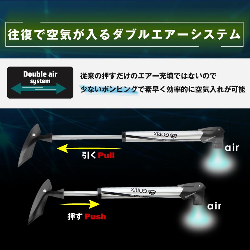 GORIX ゴリックス 自転車用携帯ポンプ 仏式バルブ 米式対応 往復で