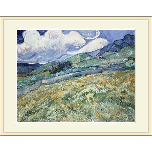 複製画・額付き・ゴッホ・「サン＝ポール病院の後ろの山脈の風景