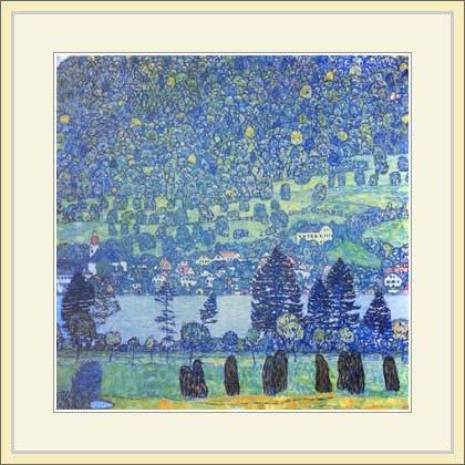 複製画・額縁つき：クリムト・「アッター湖畔のウンターラッハの山腹の 