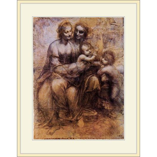 聖母子と聖ヨセフ 宗教画　金色フレーム付き 複製画・額縁付き・ダヴィンチ・「聖アンア、聖母子と聖ヨハネ