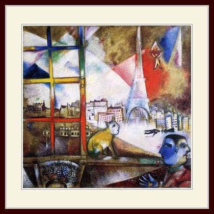 シャガール窓から見たパリリトグラフプリント複製画