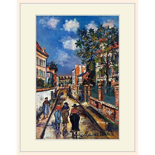 ユトリロ　複製画　額装品　アート　印象派　街の風景　ビンテージ　古道具 複製画・額縁付き・ユトリロ・「街の風景」 : グーピルギャラリー