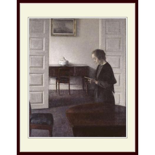 複製画 額付き：ヴィルヘルム ハマスホイ・「Interior with a Reading