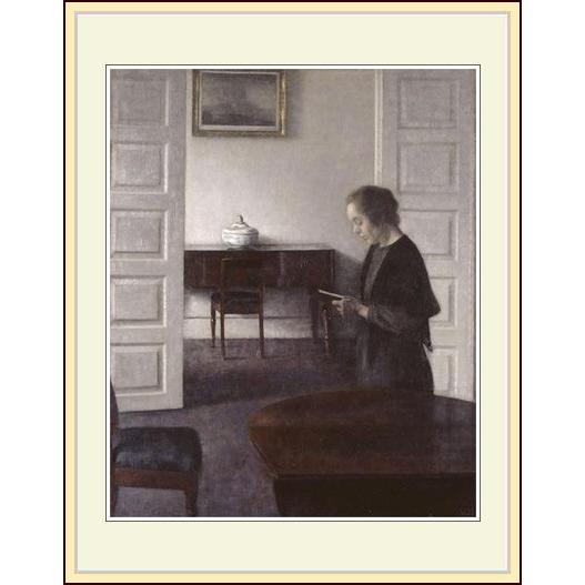 複製画 額付き：ヴィルヘルム ハマスホイ・「Interior with a Reading