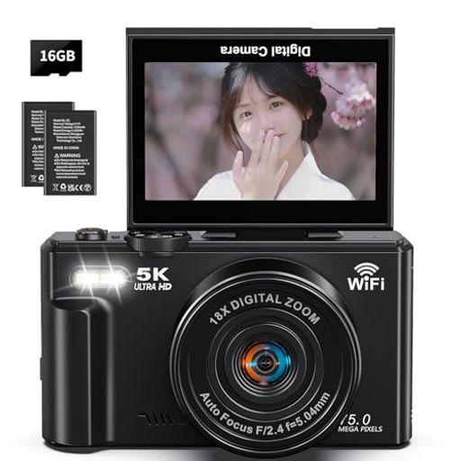 デジタルカメラ　5k 7500万画素　スマホ転送　18倍デジタルズーム デジタルカメラ5K動画7500万画素デジカメスマホに送れるWIFI転送機能