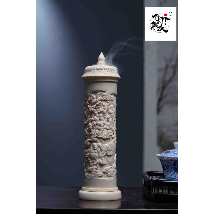 天然マンモス牙精巧な手作り彫刻十八羅漢 香筒 天然マンモス牙精巧な手作り彫刻十八羅漢 香筒