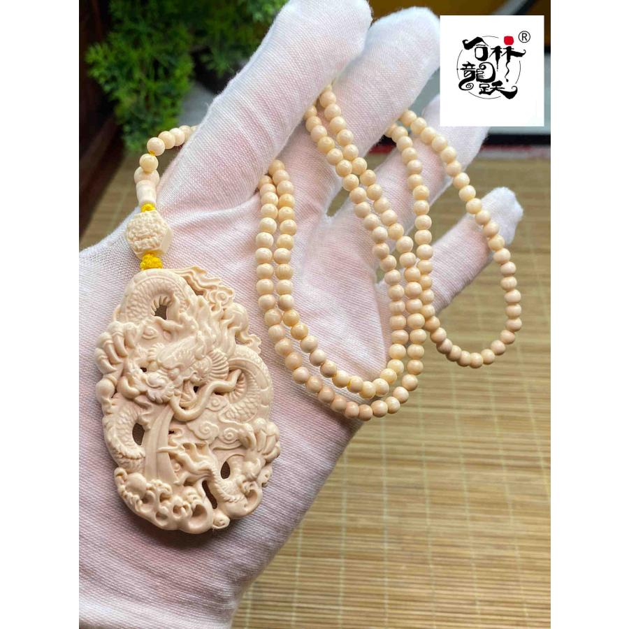 天然マンモス牙精巧な手作り彫刻龍札 ネックレス_1