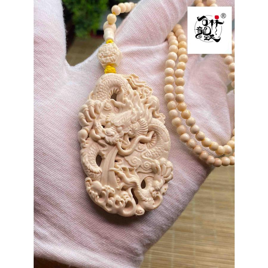 天然マンモス牙精巧な手作り彫刻龍札 ネックレス_2