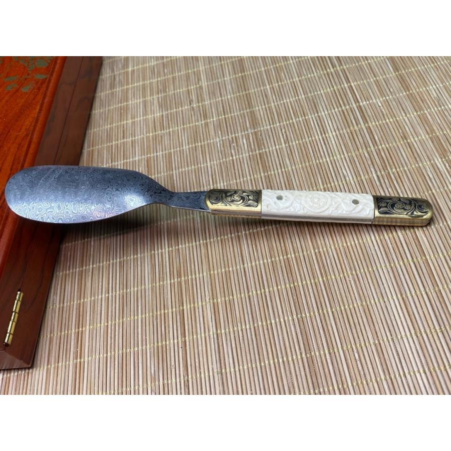 天然マンモス牙美しい手作り彫刻 ダマスカス 白柄茶葉ナイフ セット