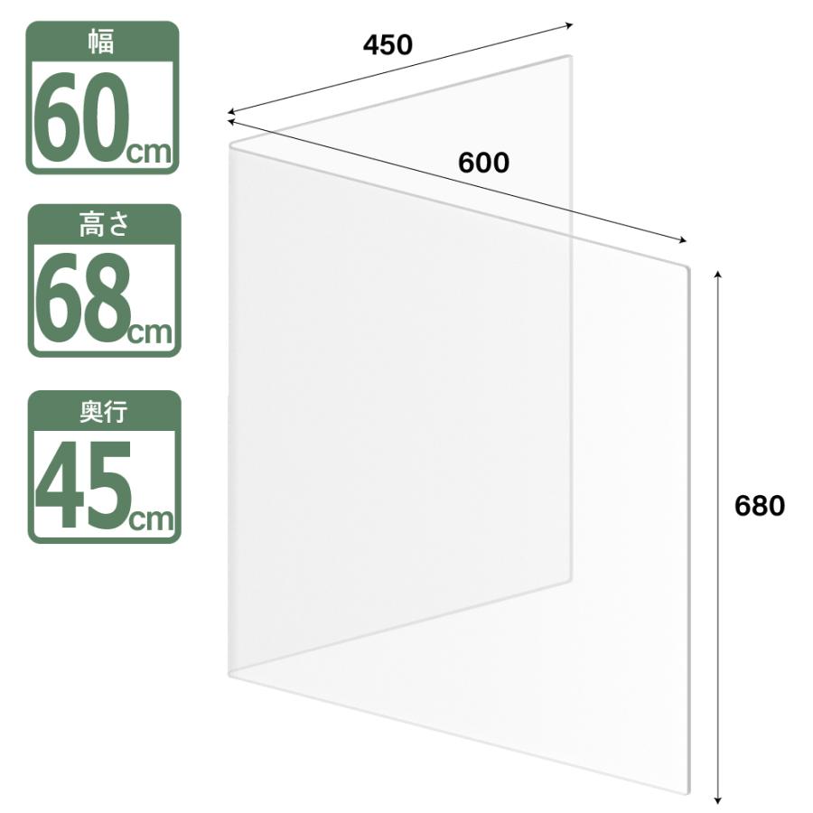 2枚セット L字 十字 アクリルパーテーション L字型 飛沫防止 透明  