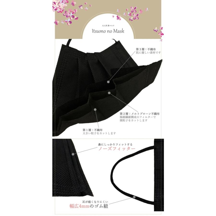 黒マスク 不織布 小さめ マスク 平ゴム 使い捨て 50枚 ＋1枚 BFE 99% ポイント消化 送料無料 いつものマスク |  | 06