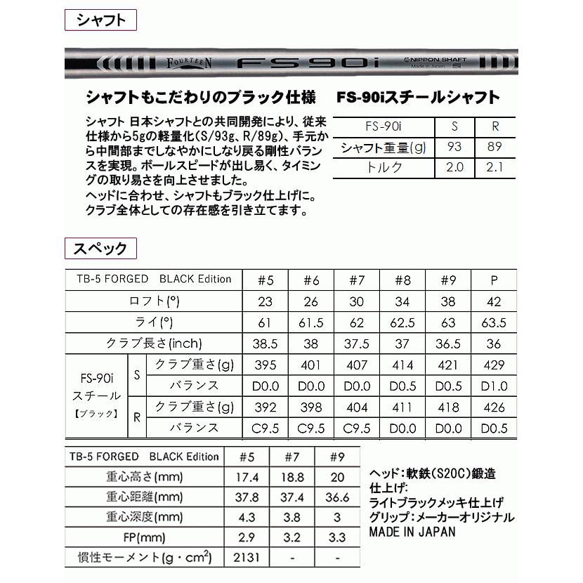 フォーティーン TB-5FORGED フォージドブラックエディション 軟鉄鍛造 アイアン単品(5番) FOURTEEN FS-90iブラックエディションスチールシャフト｜gp-store｜04