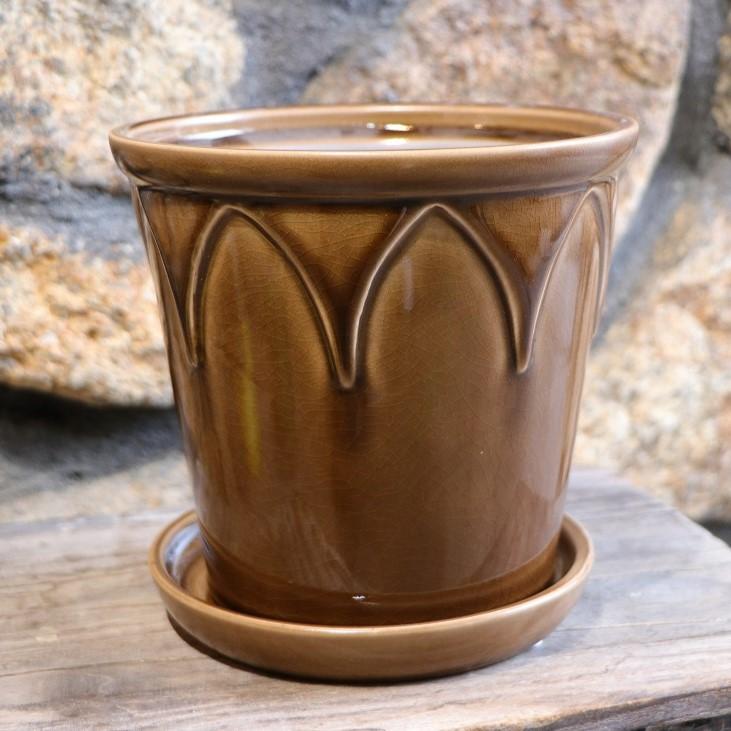 YS Glazedシリーズ モヴィー ブラウン Lサイズ 受け皿付き 陶器鉢
