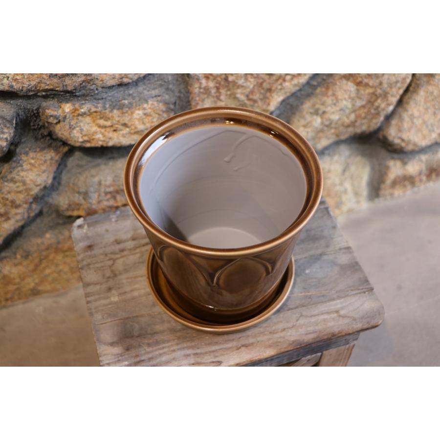 YS Glazedシリーズ モヴィー ブラウン Lサイズ 受け皿付き 陶器鉢