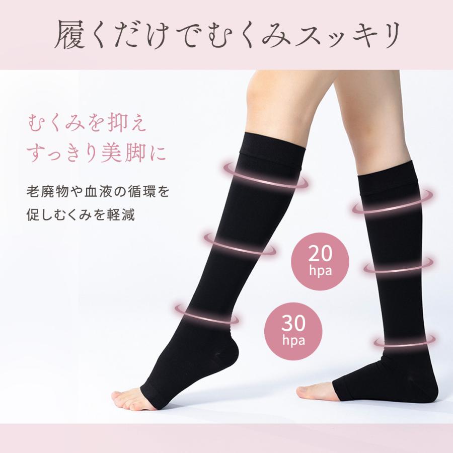 着圧ソックス 弾性ストッキング 靴下 ハイソックス レディース ふくらはぎ むくみ 寝る時 夜用 サポーター 立ち仕事 黒 |  | 06