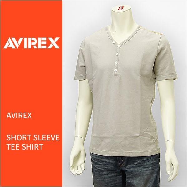 Avirex アビレックス 半袖 レザーバックヨーク ヘンリー Ｖネック ニットＴシャツ AVIREX S/S LEATHER BACK YOKE HENLEY V NECK KNIT TEE 6173121-51｜gpa