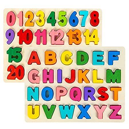 特別価格Attmu Wooden Puzzles for Toddlers, Alphabet Puzzle and Number Puzzle, 2 in 好評販売中
