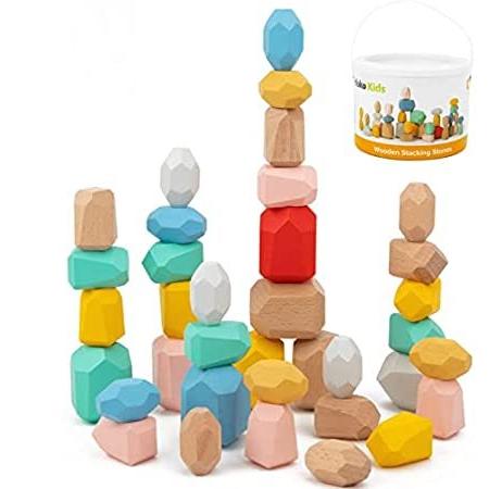 期間限定キャンペーン 特別価格Pidoko Kids Wooden Balancing Stone Blocks - 36 Pcs Stacking Sorting Rocks -好評販売中 知育玩具