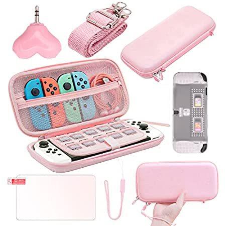 ゲーム XBOX PCSwitch OLED Travel Case Pink, Switch OLED Pink Case and Switch OLED Protect＿並行輸入品