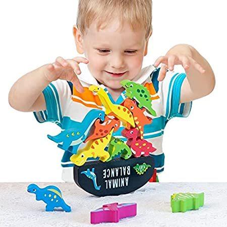 お見舞い Dinosaur 特別価格Wooden Stacking Pres好評販売中 STEM Blocks Dinosaur Balance Montessori Toys, 積木