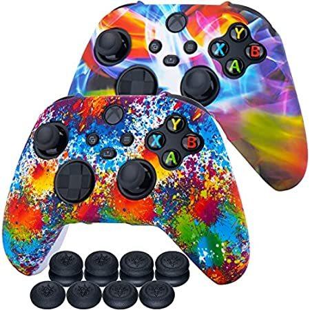 ゲーム XBOX PCMXRC シリコンラバープリントカバースキンケース x 1 滑り止めカスタマイズ Xbox シリーズ X/S コントローラー用 x 2 (レインボーパ＿並行輸入品