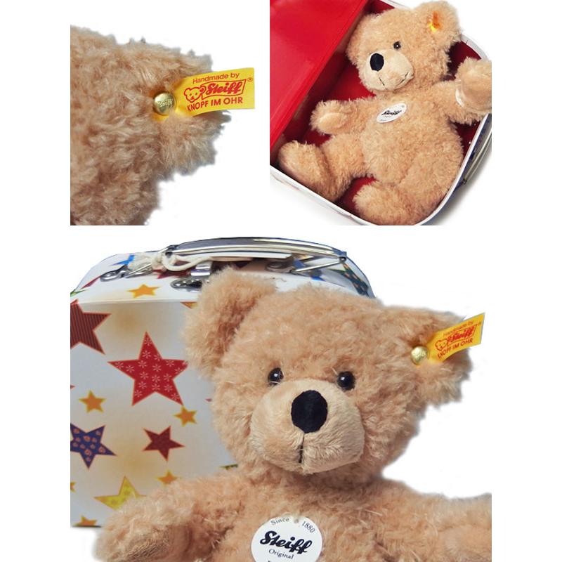 シュタイフ Steiff テディベア フィン スーツケース スターズ 23cm Fynn Teddy bear in suitcase stars 111730 スーツケース付き くま ぬいぐるみ 熨斗不可｜gport｜03