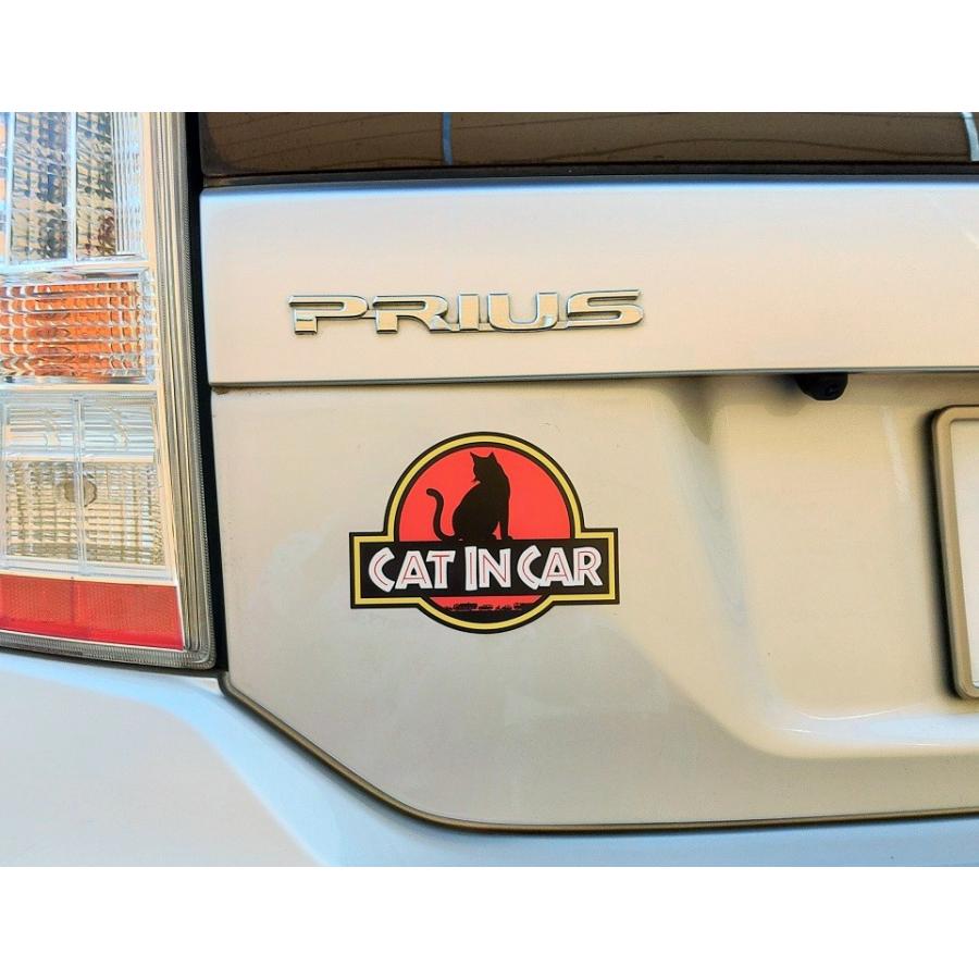 猫 CAT IN CAR 座り ネコ ステッカー ジュラシックパーク 風 猫が乗ってます キャットインカー 車 シール映画 パロディ ネコちゃん 車用シール｜gppro｜03