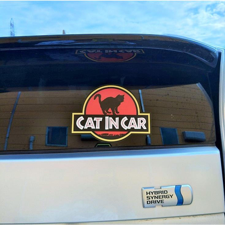 猫 CAT IN CAR 立ち姿 ネコ ステッカー ジュラシックパーク 風 猫が乗ってます キャットインカー 車 シール映画 パロディ ねこ 車用シール｜gppro｜03